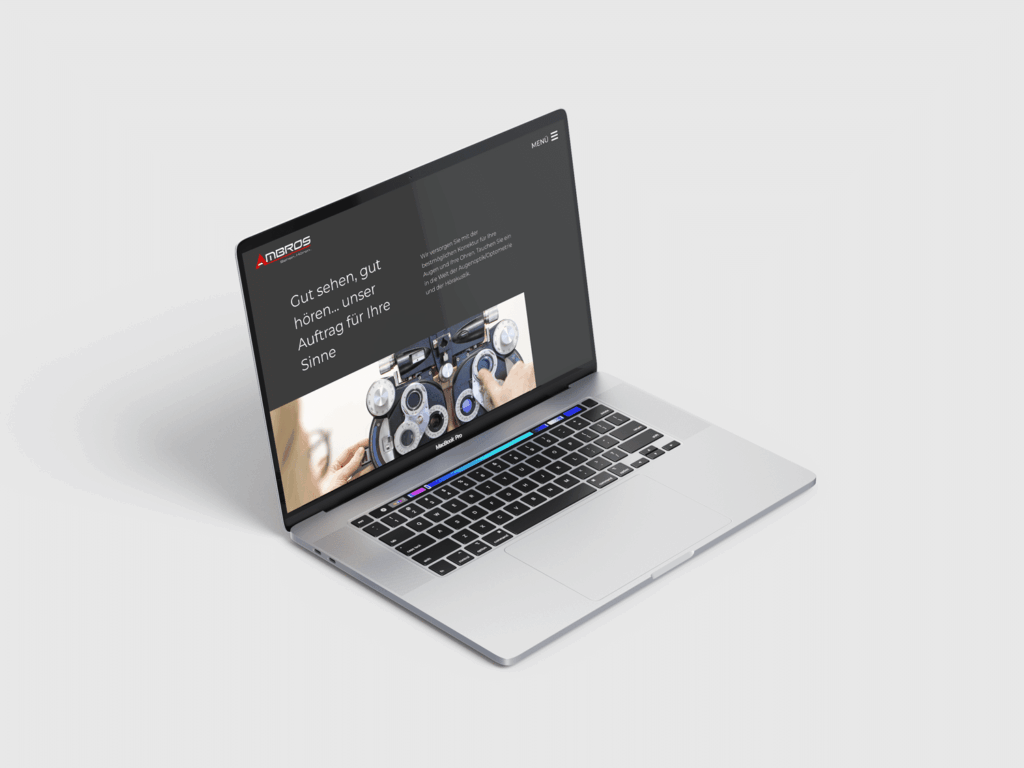 Website von Ambros – Optik und Akustik auf einem Laptop