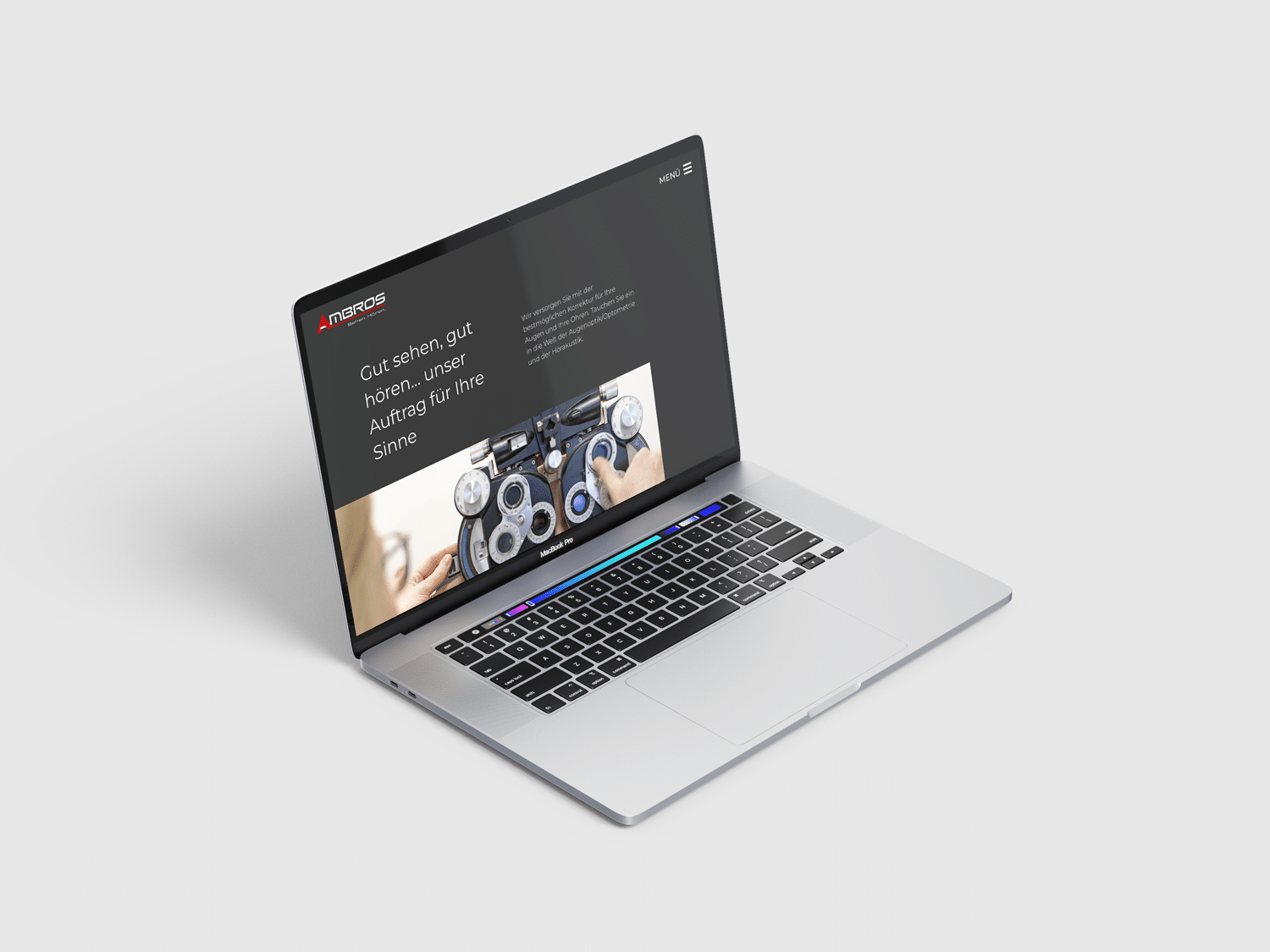 Website von Ambros – Optik und Akustik auf einem Laptop