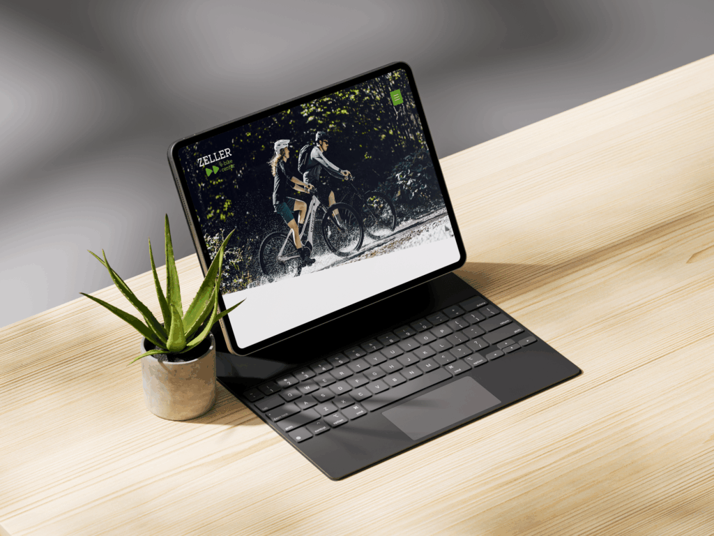 Website von Zeller E-Bike Center auf einem Tablet